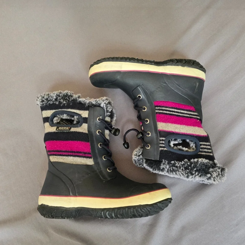 Bogs Kids Arcata Stripe Waterproof Winter Boots 4 Stripe Faux Fur -40F Rated